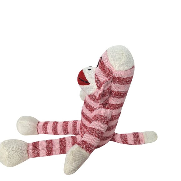 Pink Red Stripe Sock Monkey Valentine Plush Toy 14.5" - Picture 4 of 5